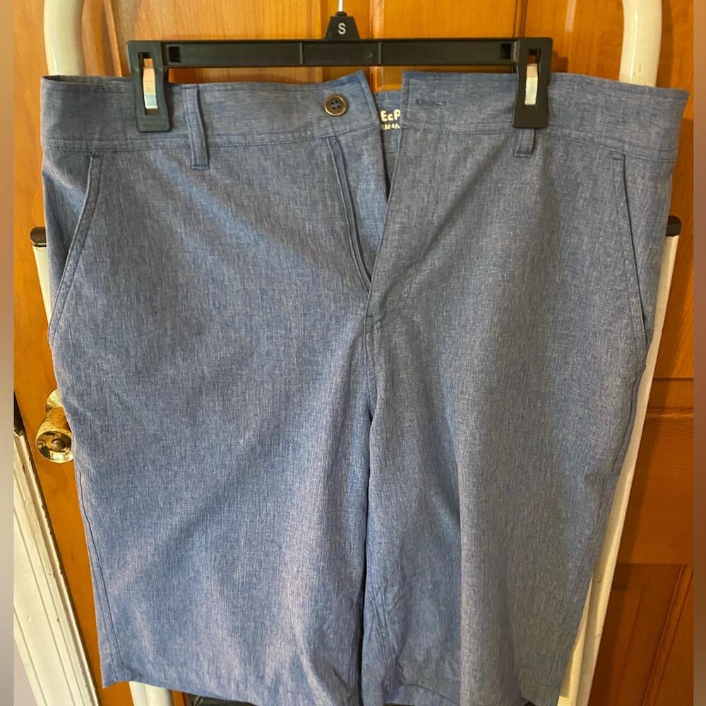 Men's shorts.  Blue.  Polyester and spandex, so super comfy!